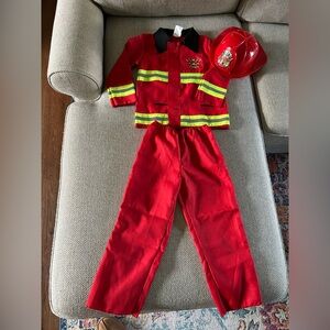 Red Firefighter Toddler Costume with Yellow Stripes